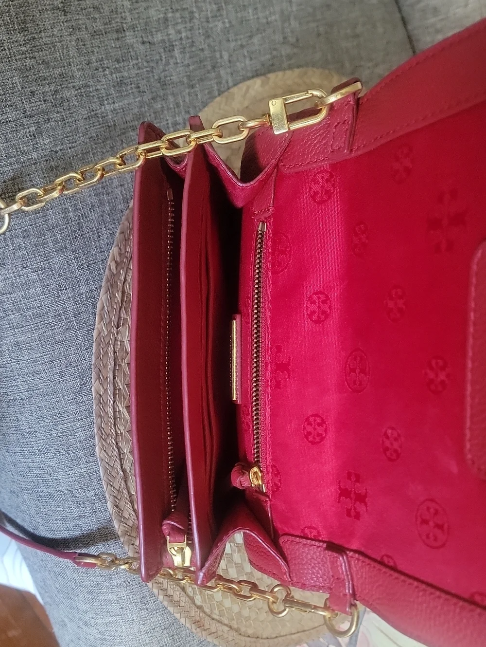 Tory Burch Red Leather Gold Chain Shoulder Bag - Rare Medium Size